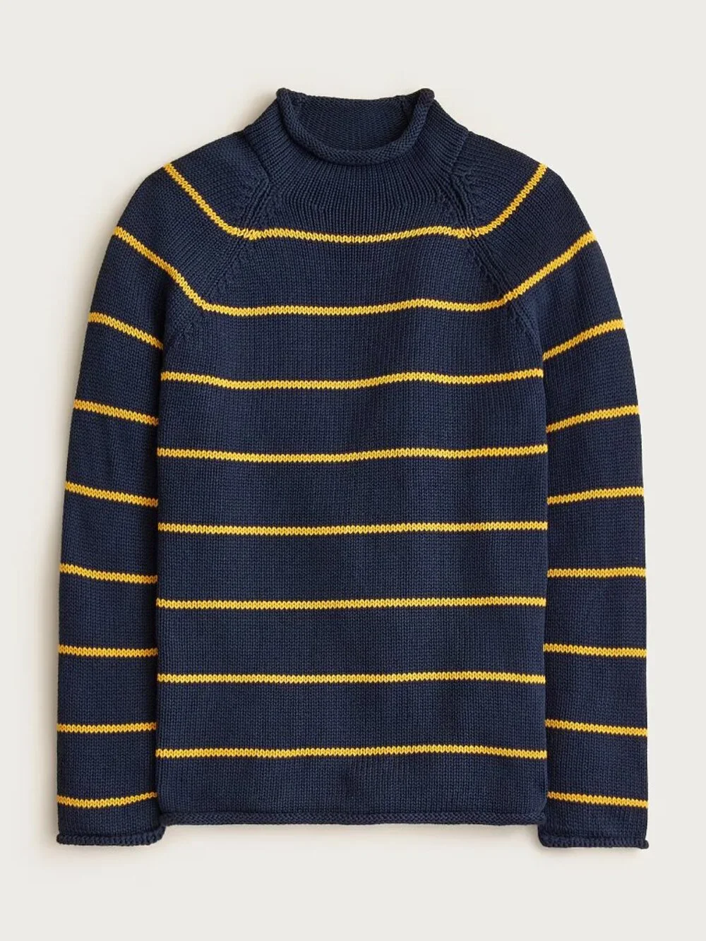 J.Crew 1988 Rollneck Sweater, Navy with Yellow Stripe, Men's Large